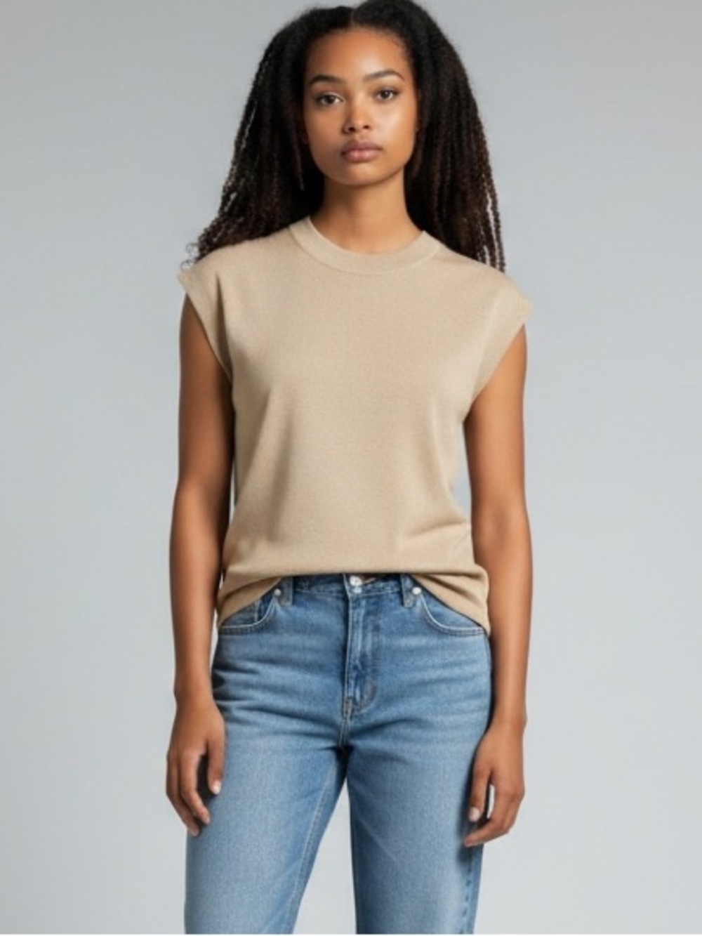 Eileen Fisher NWT Organic Linen Cotton Mock Neck Knit Top Butter Small
